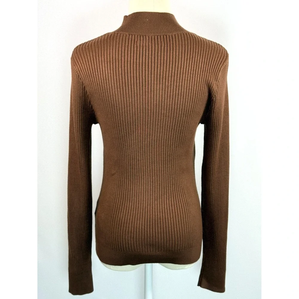 Abercrombie & Fitch Women's Large Brown Knit Ribbed Neck Fitted Sweater